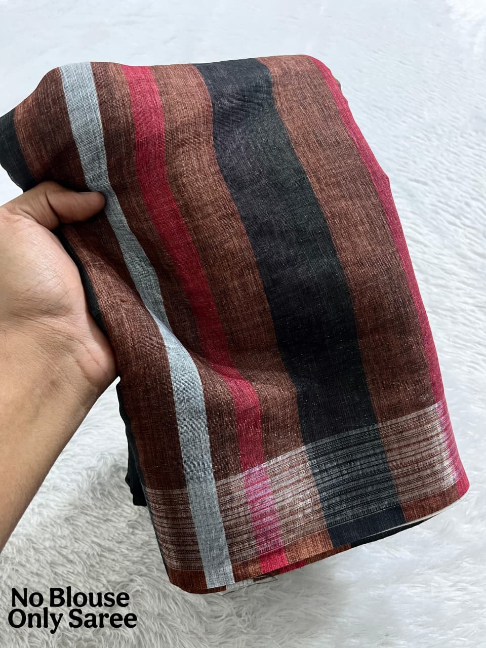 Soft Linen Cotton Saree with Stripe Digital Prints