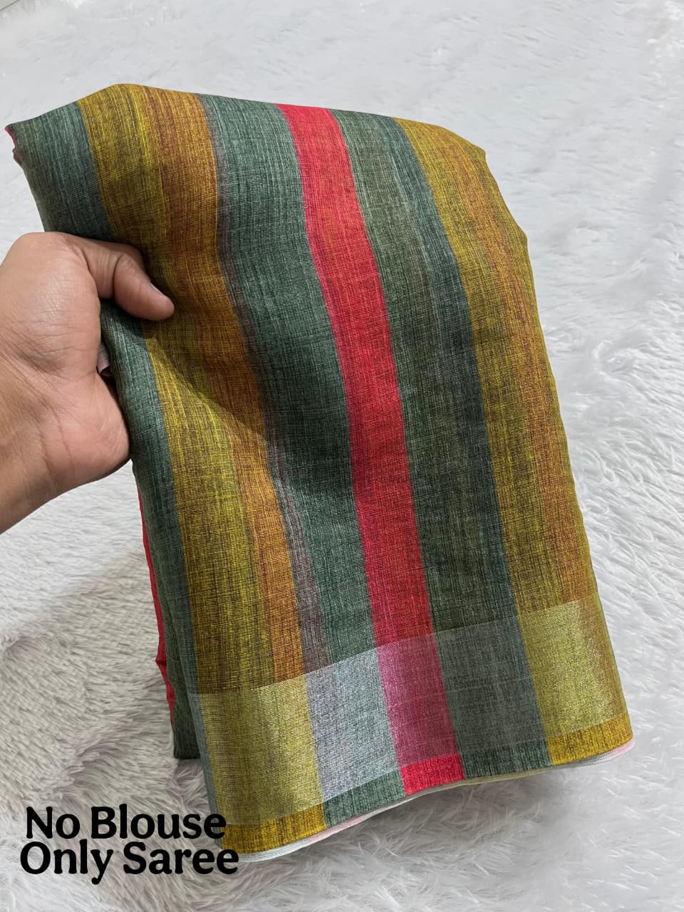 Soft Linen Cotton Saree with Stripe Digital Prints