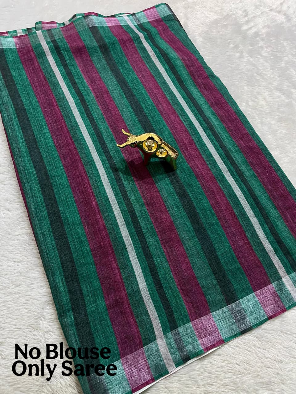 Soft Linen Cotton Saree with Stripe Digital Prints