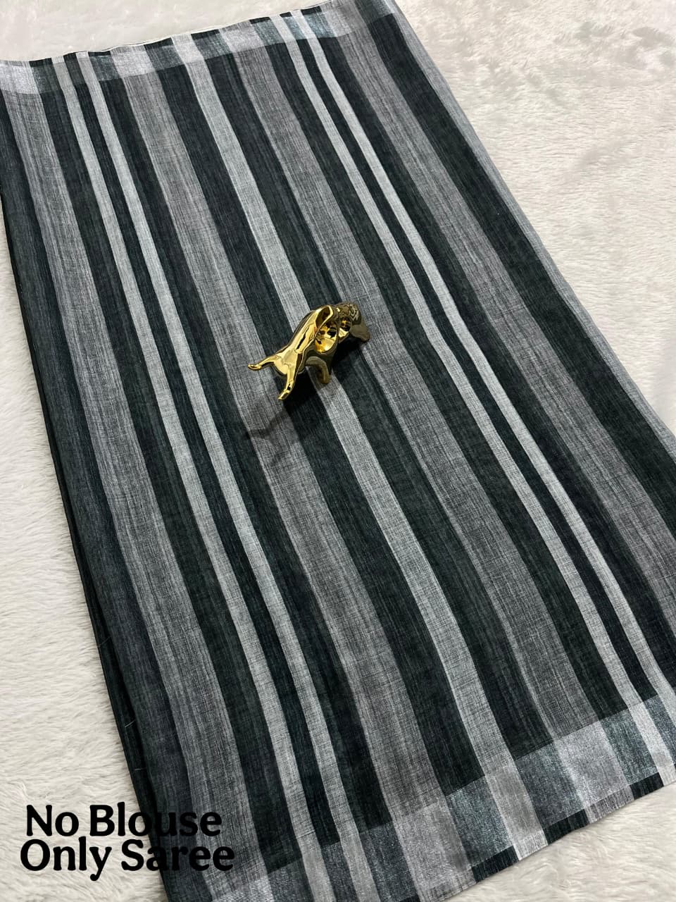 Soft Linen Cotton Saree with Stripe Digital Prints