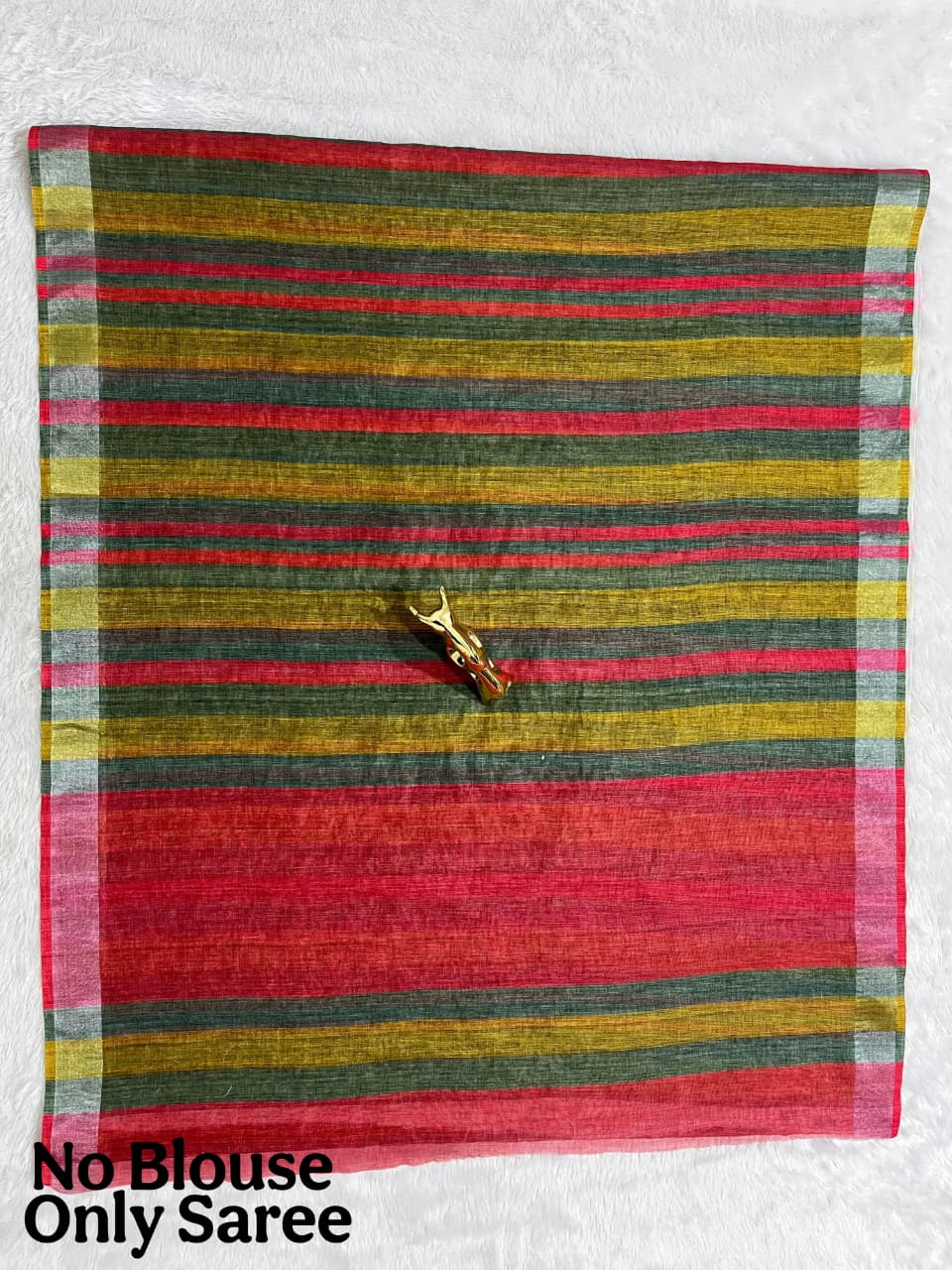 Soft Linen Cotton Saree with Stripe Digital Prints