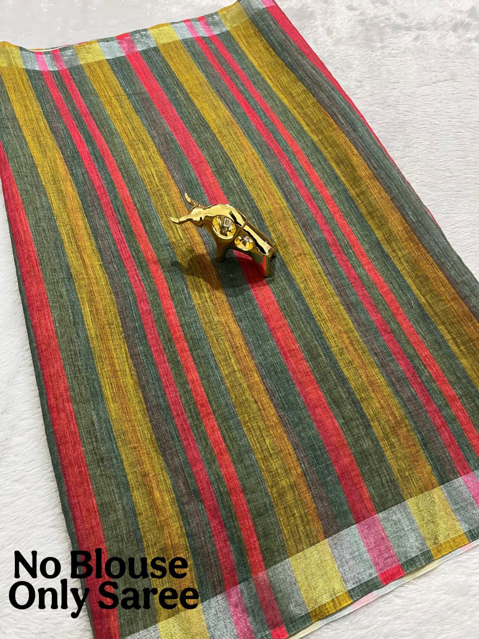 Soft Linen Cotton Saree with Stripe Digital Prints