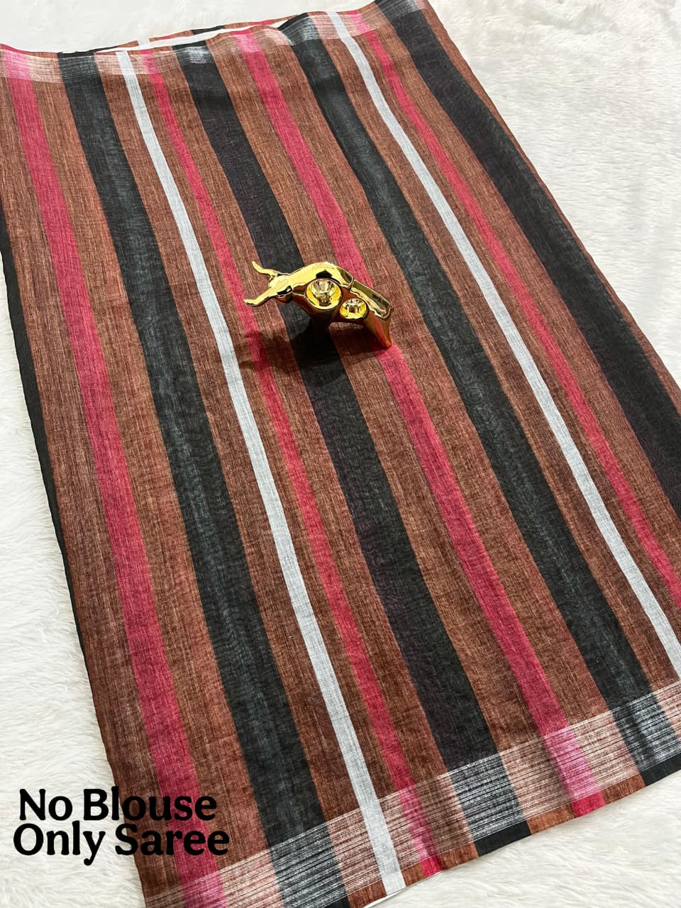 Soft Linen Cotton Saree with Stripe Digital Prints