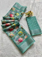 Linen Cotton Saree with Floral Digital Prints