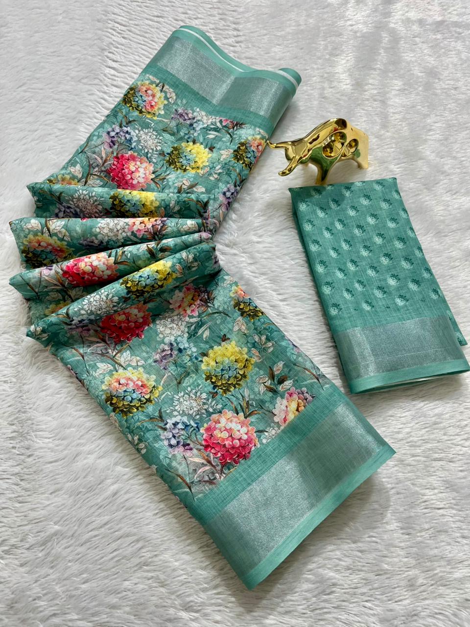 Linen Cotton Saree with Floral Digital Prints