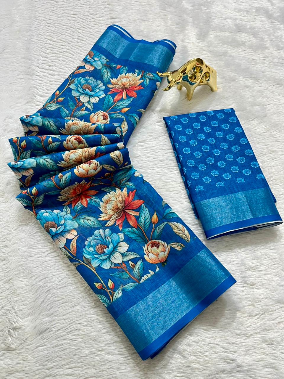 Linen Cotton Saree with Floral Digital Prints
