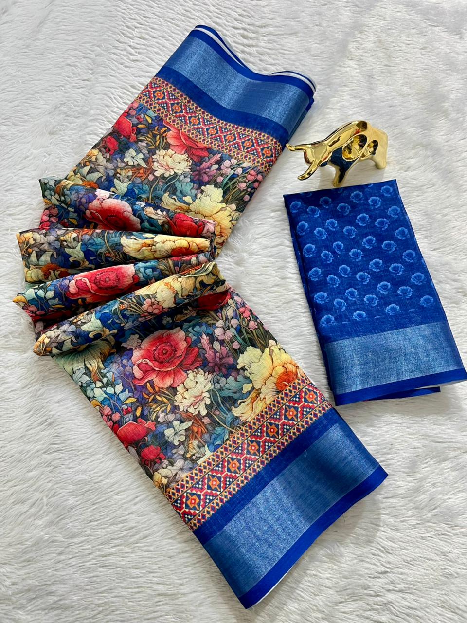 Linen Cotton Saree with Floral Digital Prints