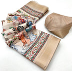 Cream Soft Tussar Silk Saree with Pen Kalamkari Digital Prints