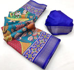 Blue Soft Tussar Silk Saree with Pen Kalamkari Digital Prints
