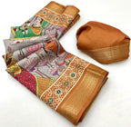 Grey Soft Tussar Silk Saree with Pen Kalamkari Digital Prints