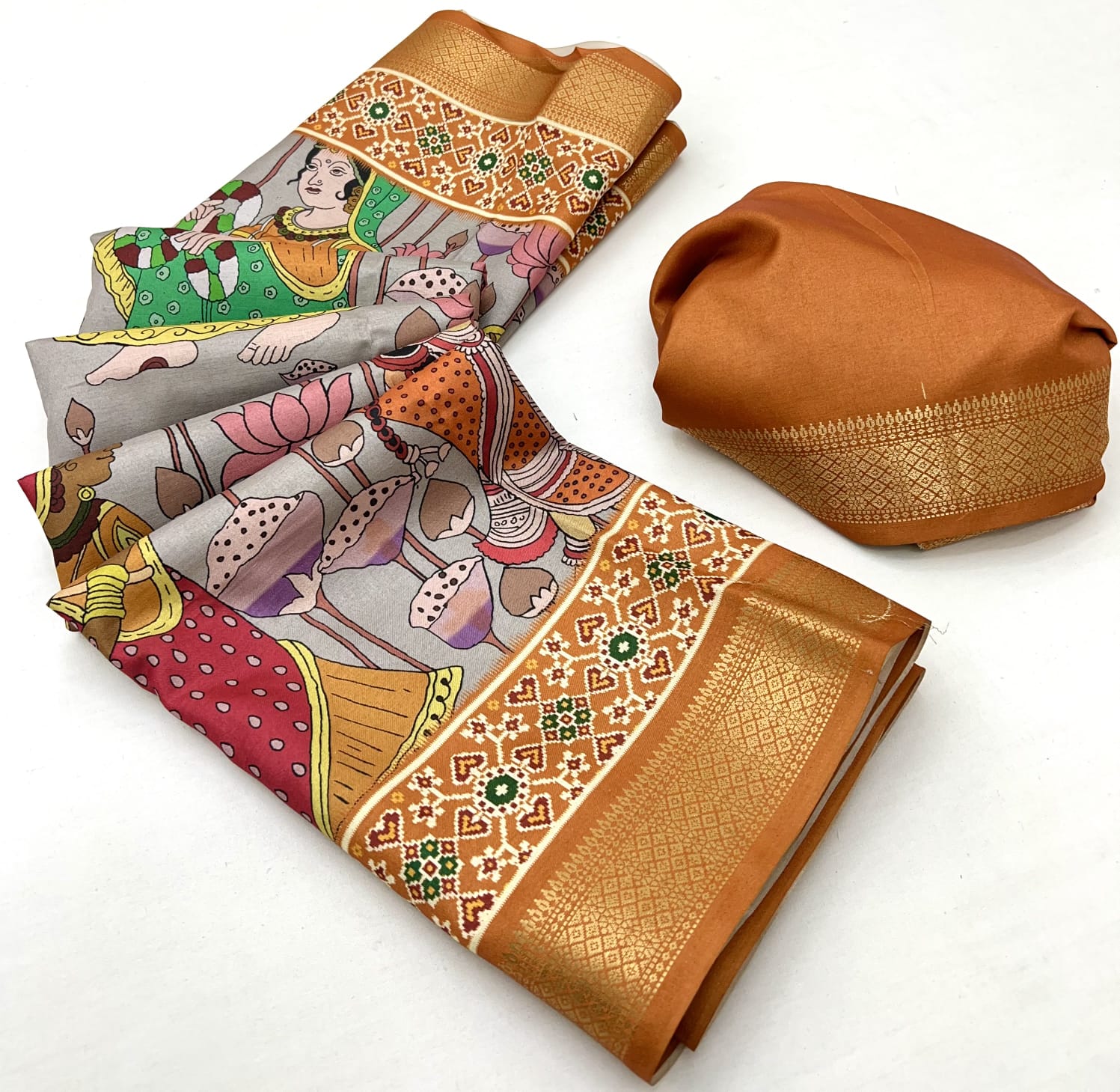 Grey Soft Tussar Silk Saree with Pen Kalamkari Digital Prints