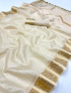 Eshmira Tissue Silk Saree – Cream Jacquard Weave