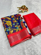 Linen Cotton Saree with Zari Weave Border & Pichwai Kalamkari Digital Prints