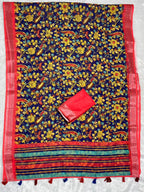 Linen Cotton Saree with Zari Weave Border & Pichwai Kalamkari Digital Prints