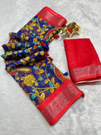 Linen Cotton Saree with Zari Weave Border & Pichwai Kalamkari Digital Prints