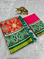 Orange Soft Silk Saree with Patola Digital Prints & Tassel Pallu