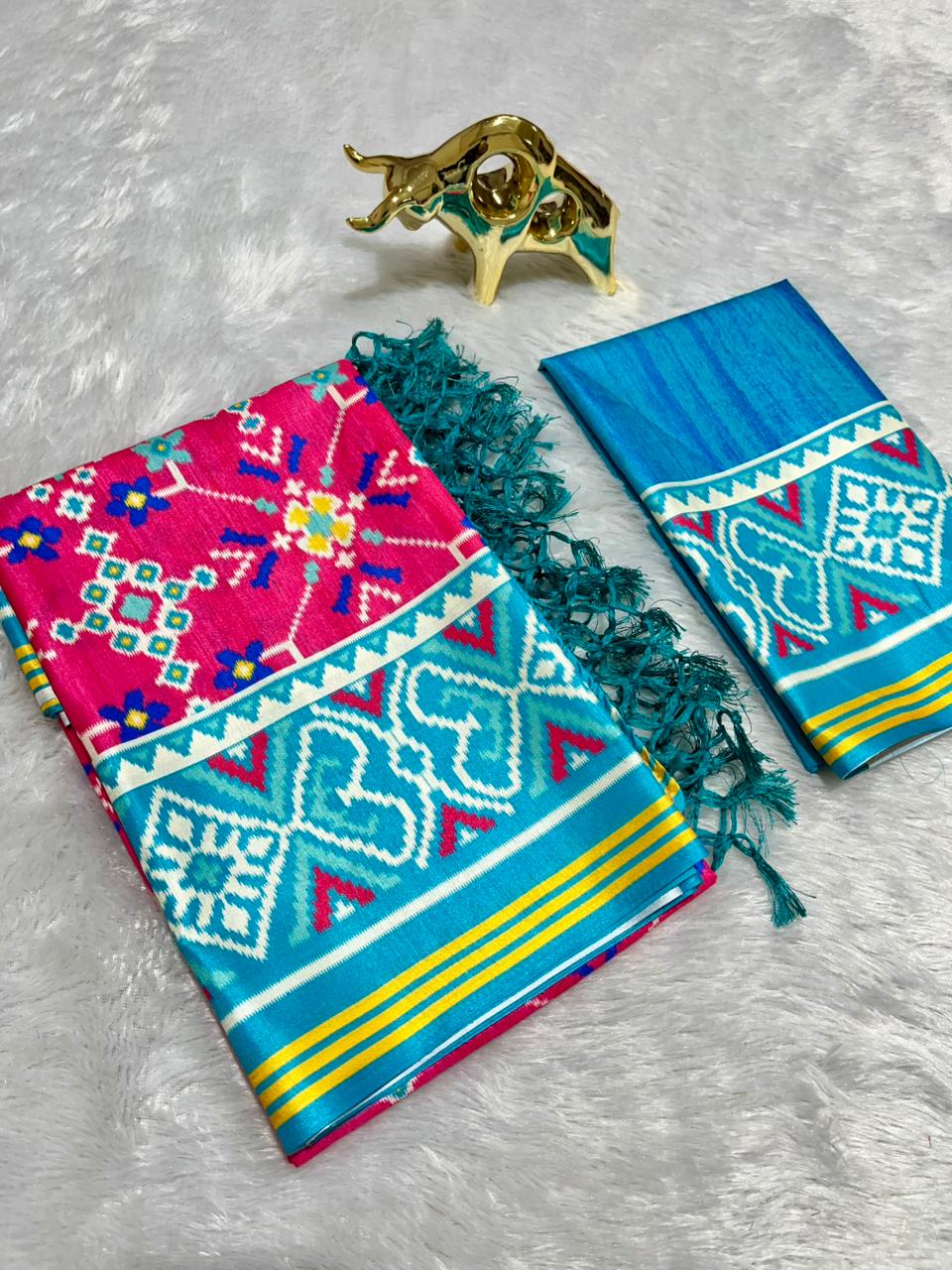 Pink Soft Silk Saree with Patola Digital Prints & Tassel Pallu