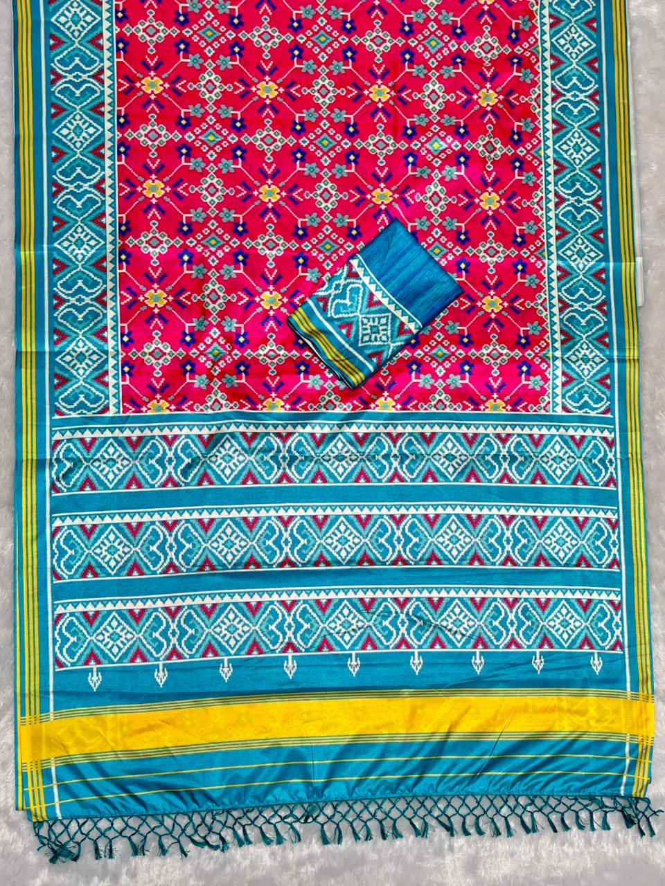 Pink Soft Silk Saree with Patola Digital Prints & Tassel Pallu