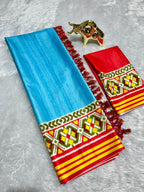 Blue Soft Silk Saree with Patola Digital Prints & Tassel Pallu