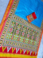 Blue Soft Silk Saree with Patola Digital Prints & Tassel Pallu