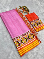 Pink Soft Silk Saree with Patola Digital Prints & Tassel Pallu