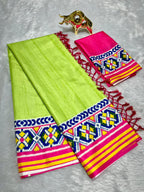 Green Soft Silk Saree with Patola Digital Prints & Tassel Pallu