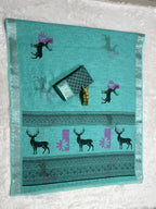 Linen Cotton Saree with Silver Zari Border & Deer Digital Print