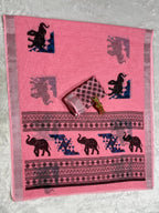 Linen Cotton Saree with Silver Zari Border & Elephant Digital Print