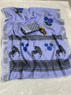 Linen Cotton Saree with Silver Zari Border & Horse Digital Print