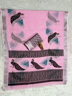 Linen Cotton Saree with Silver Zari Border & Peacock Digital Print