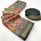 Rust Soft Tussar Silk Saree with Pen Kalamkari Digital Prints