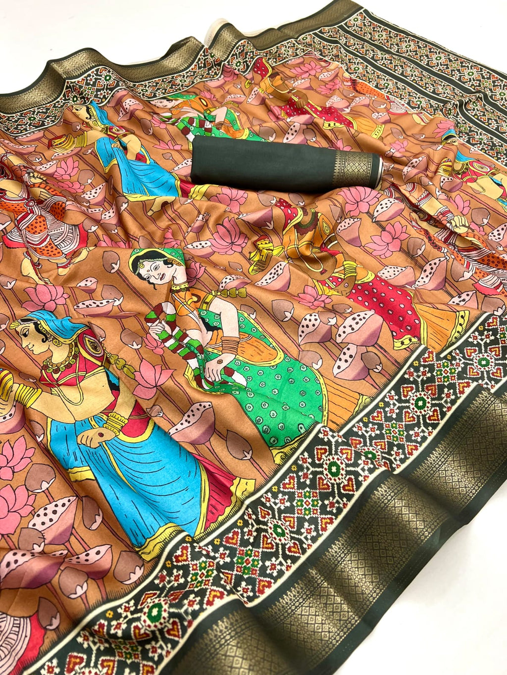 Rust Soft Tussar Silk Saree with Pen Kalamkari Digital Prints