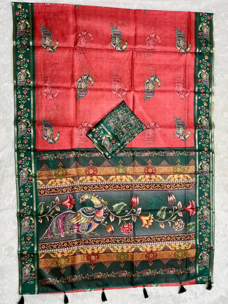 Abeer Kota Doriya Saree – Coral Rose