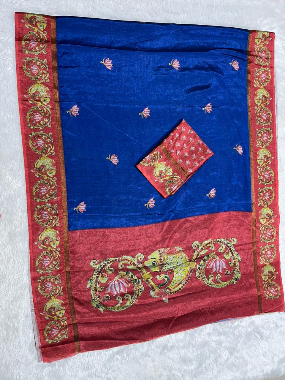 Soft Black Silk Saree with Tanjore Digital Prints