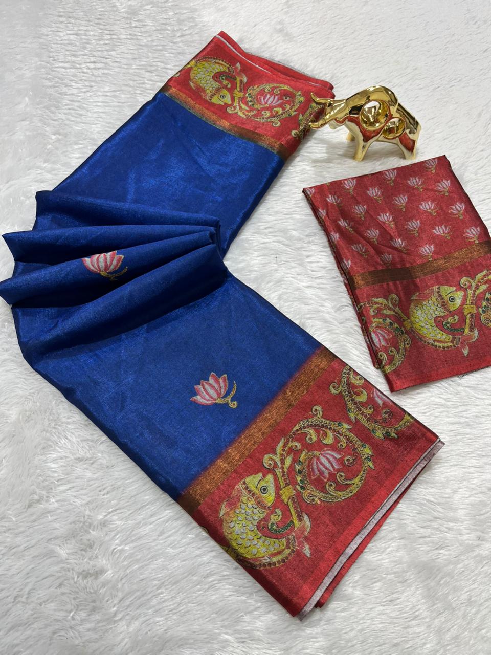 Soft Black Silk Saree with Tanjore Digital Prints