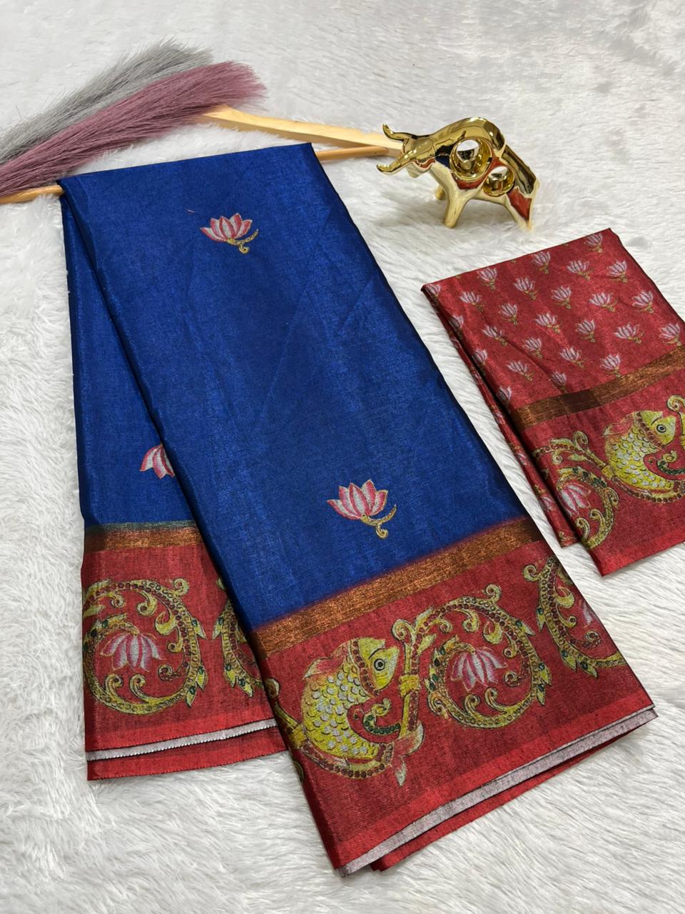 Soft Black Silk Saree with Tanjore Digital Prints