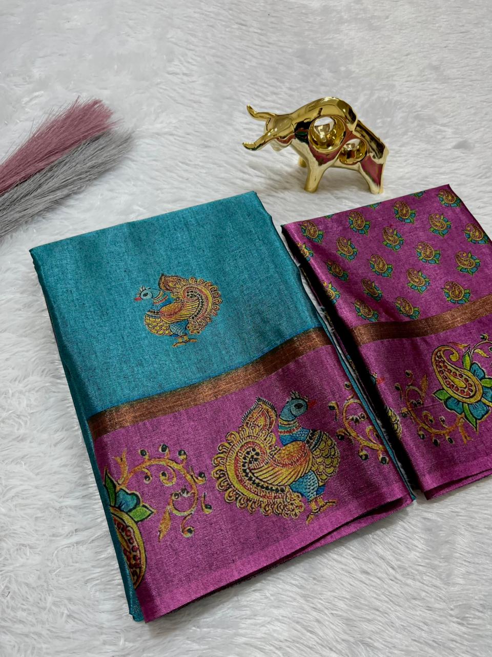 Soft Black Silk Saree with Tanjore Digital Prints