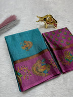 Soft Black Silk Saree with Tanjore Digital Prints