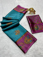 Soft Black Silk Saree with Tanjore Digital Prints