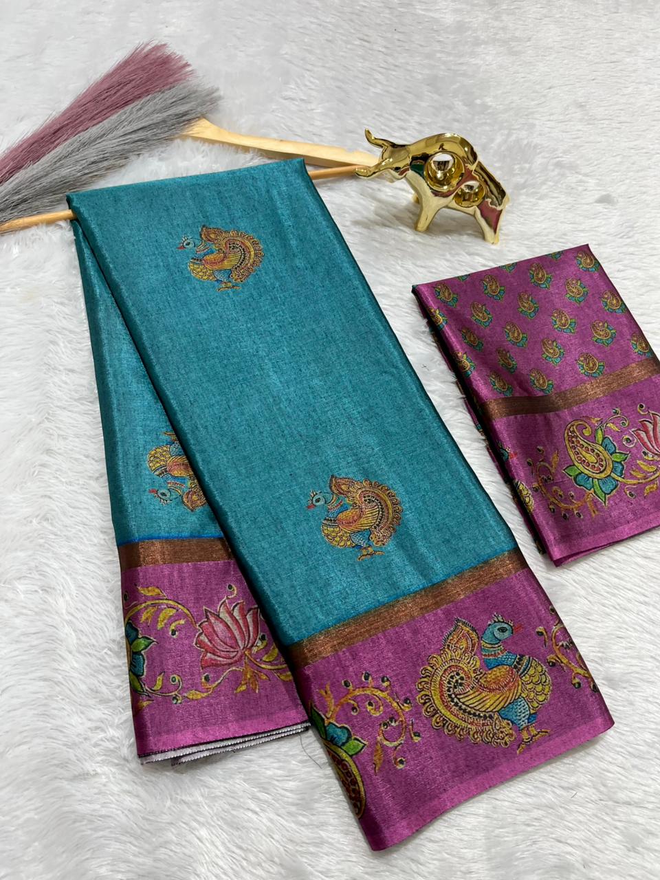 Soft Black Silk Saree with Tanjore Digital Prints