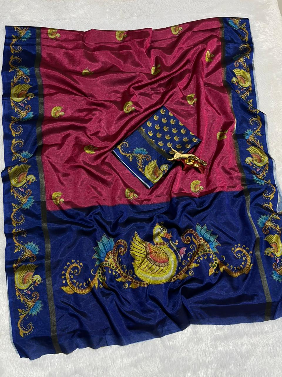 Soft Black Silk Saree with Tanjore Digital Prints