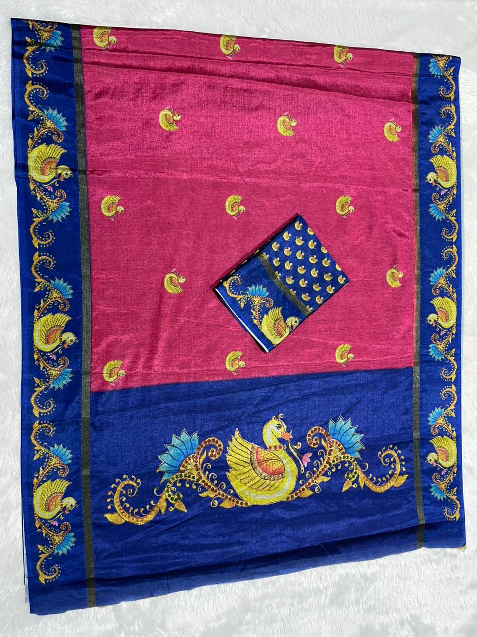 Soft Black Silk Saree with Tanjore Digital Prints