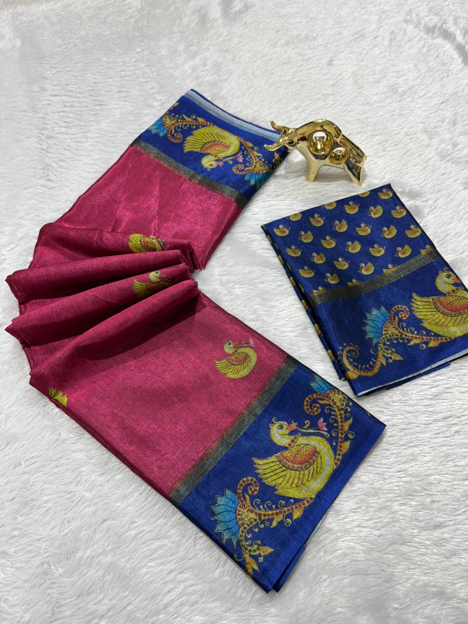 Soft Black Silk Saree with Tanjore Digital Prints