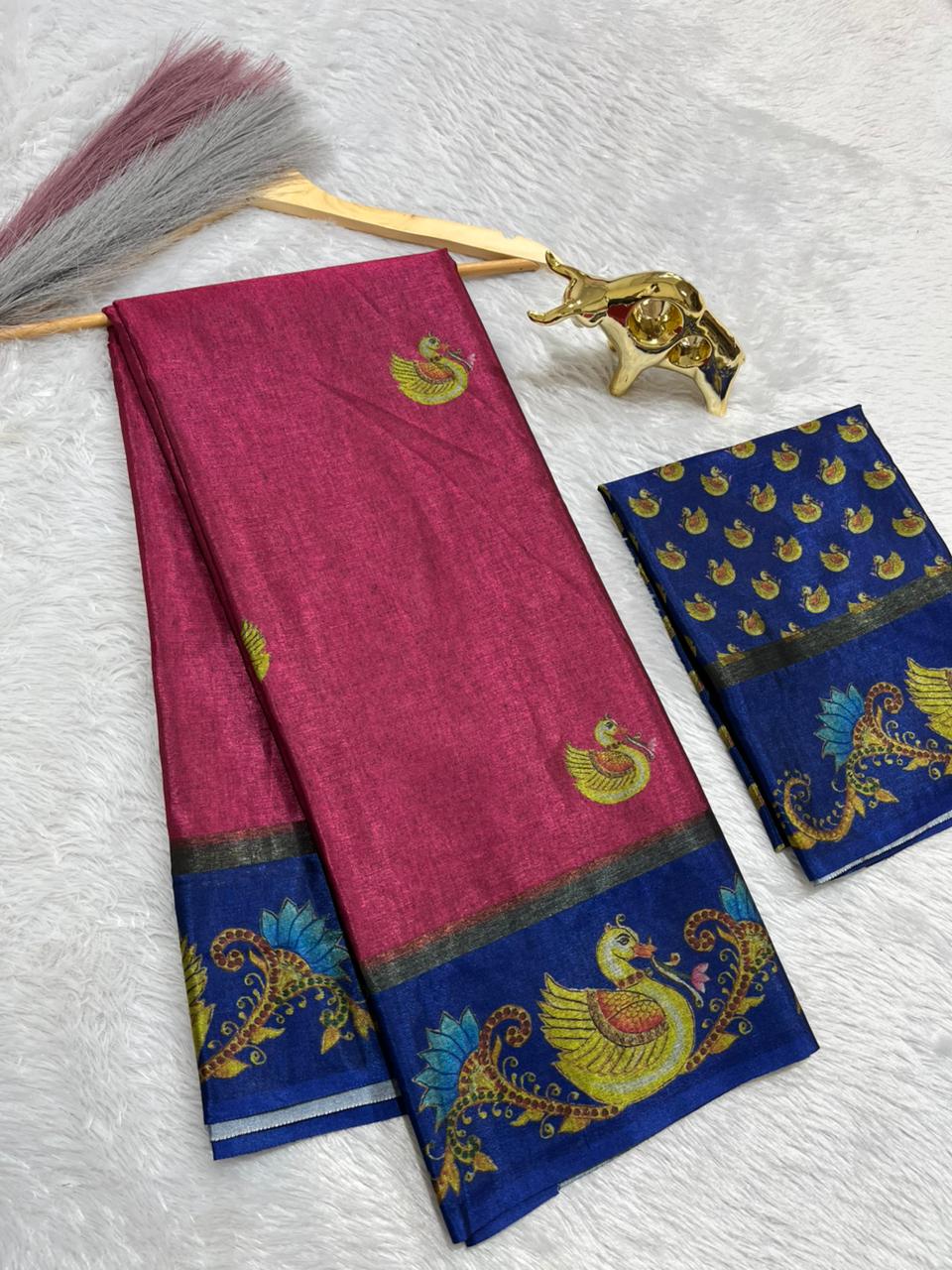 Soft Black Silk Saree with Tanjore Digital Prints