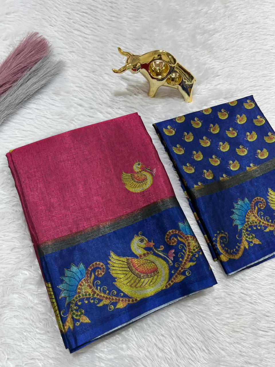 Soft Black Silk Saree with Tanjore Digital Prints