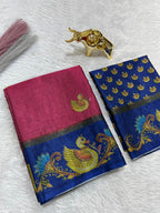Soft Black Silk Saree with Tanjore Digital Prints