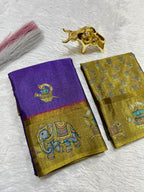 Soft Black Silk Saree with Tanjore Digital Prints