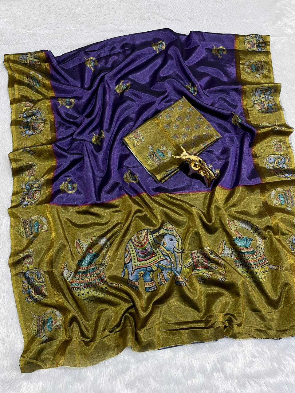 Soft Black Silk Saree with Tanjore Digital Prints
