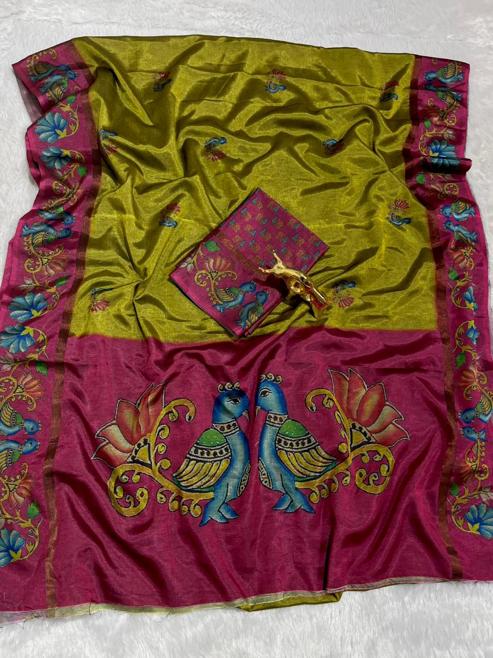 Soft Black Silk Saree with Tanjore Digital Prints