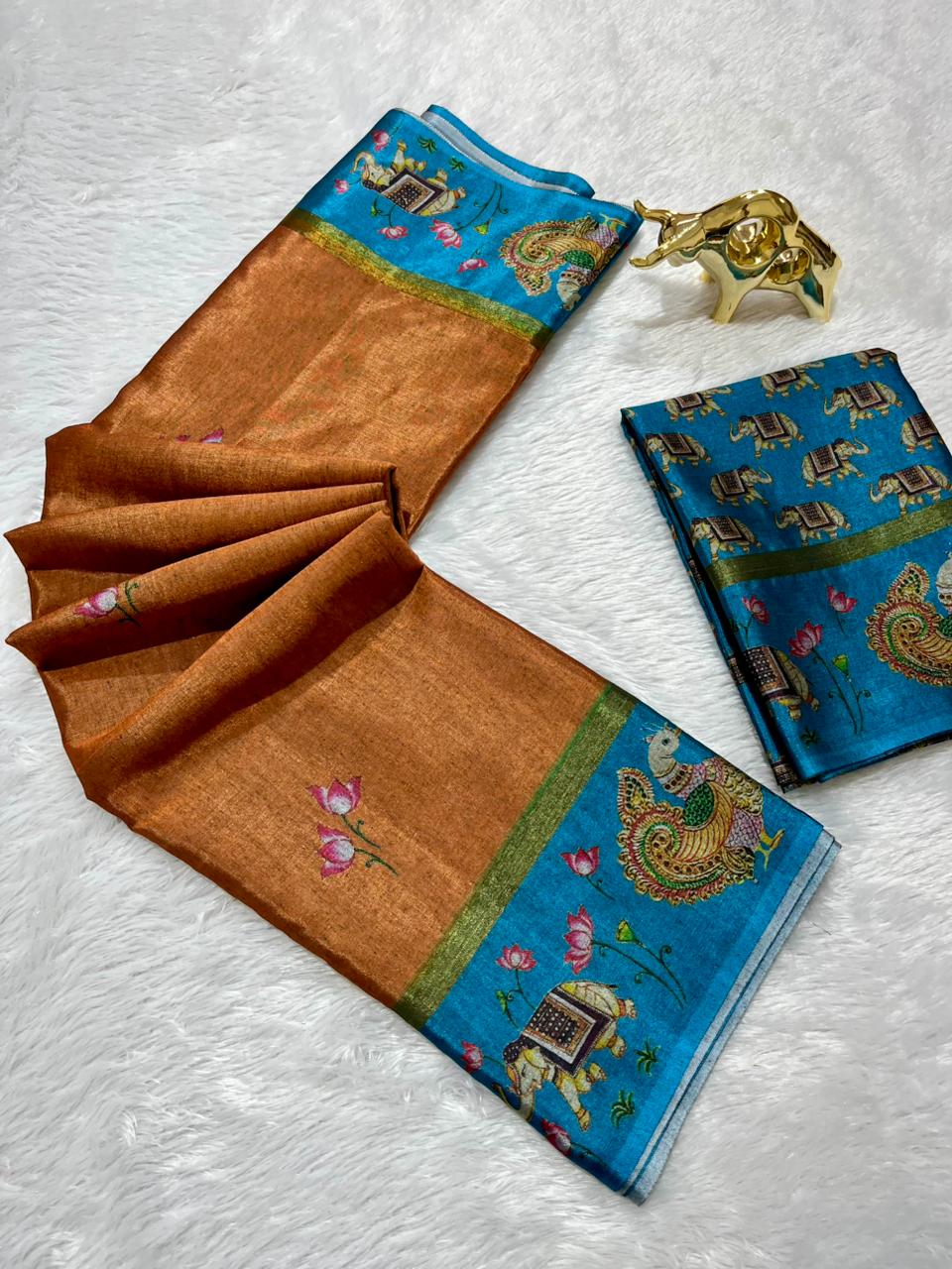 Soft Black Silk Saree with Tanjore Digital Prints